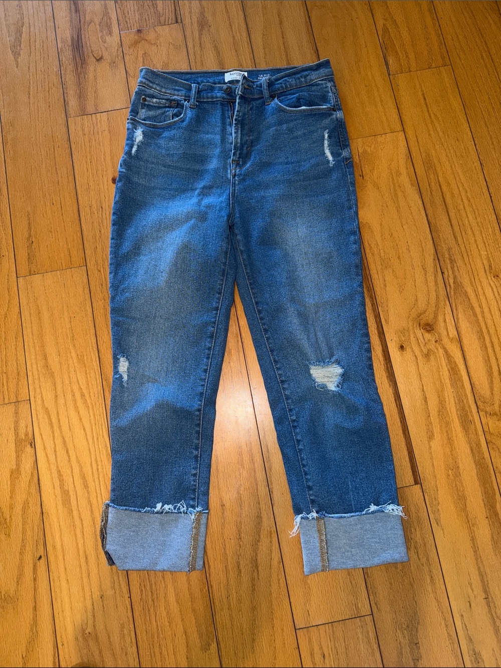 Kensie Midwash Blue Distressed Boyfriend Jeans